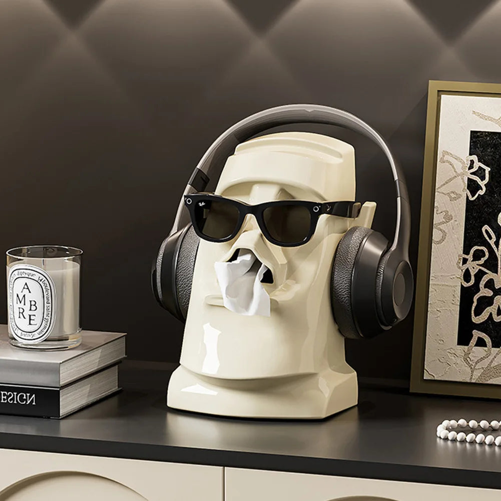 Moai Tissue Box Holder, Glasses & Headphone Stand Decor Decorative Tissue Holder Vue