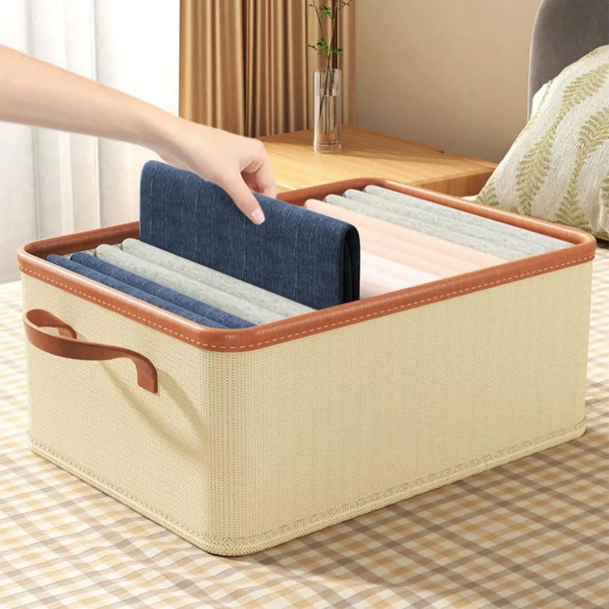 Clothing Storage Bins with Handles Folding Portable Closet Container Cubes for Socks Pants Underwear Books Home Wardrobe Bedroom Vue