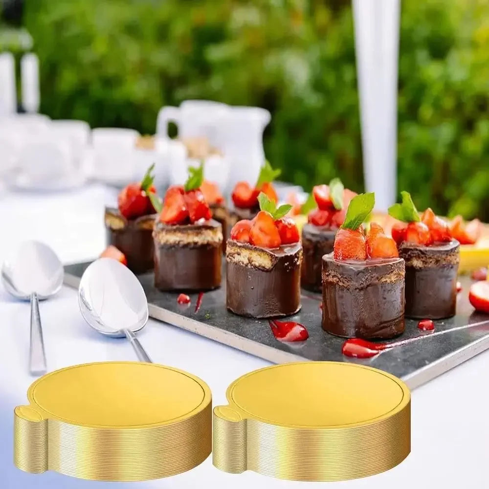 100Pcs Baking Tool Disposable Cake Cardboard Gold Paper Dessert Tray Thickened Multi Shape Cupcake Base Commercial Vue