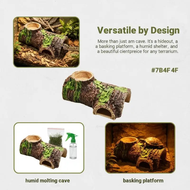 Natural Bark Style Reptile Hideaway Cave Resin Shelter For Lizard Snake Amphibian Hiding Shedding Terrarium Landscape Ornament Vue