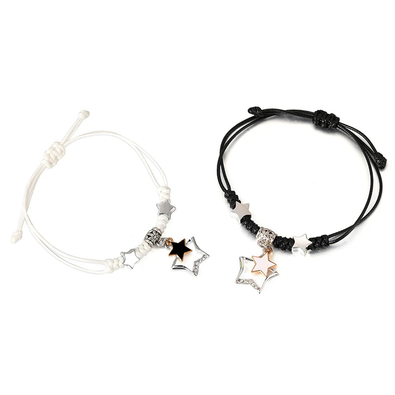 Handmade Woven Pentagram Couple Bracelet with Card, Versatile Hand Rope Gift for Women Vue 2pcsset