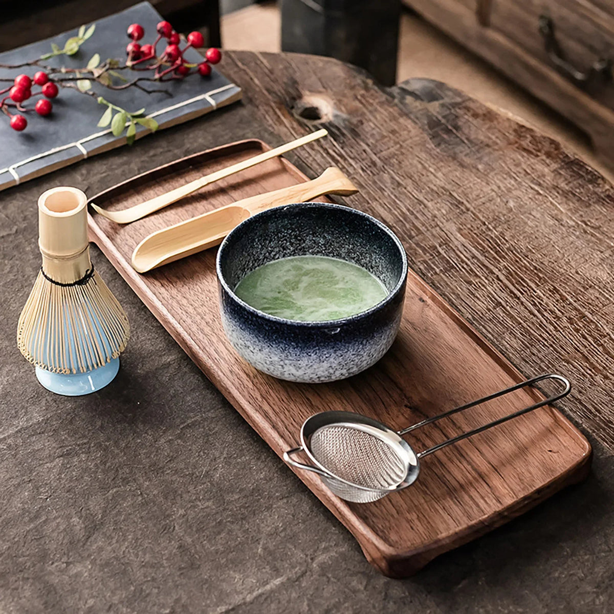 6Pcs/set Tea Whisk Brush Set Bamboo Matcha Whisk Scoop and Holder Matcha Bowl with Strainer Japanese Matcha Ceremony Accessory Vue