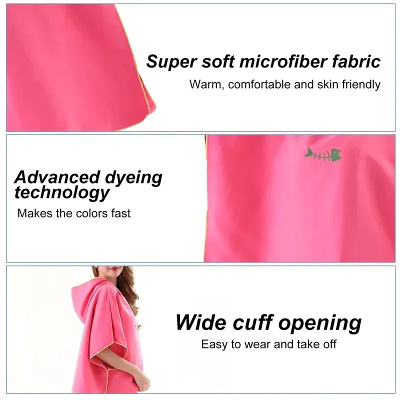 Microfiber Hooded Swim Poncho Changing Robe Towel Quick Dry Absorbent Lightweight for Men Women Beach Vacation Pool Vue