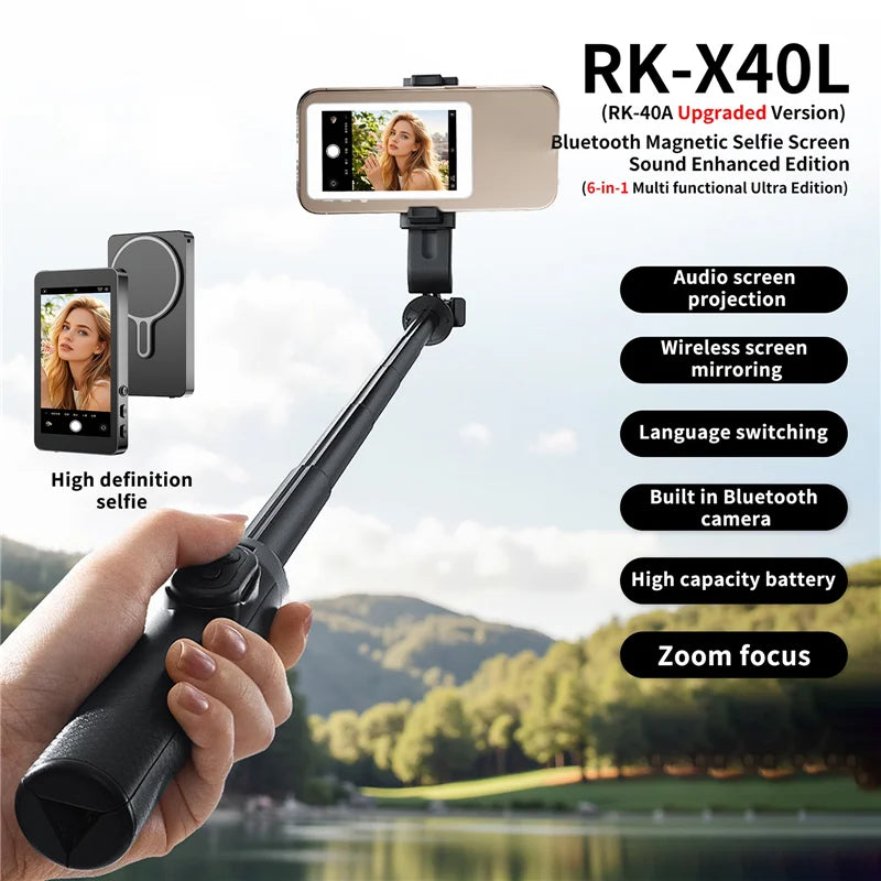 Upgraded X40L Magnetic Phone Vlog Selfie Monitor Screen for Phone Rear Camera for Selfie Rear Camera Compatible for Smartphone Vue