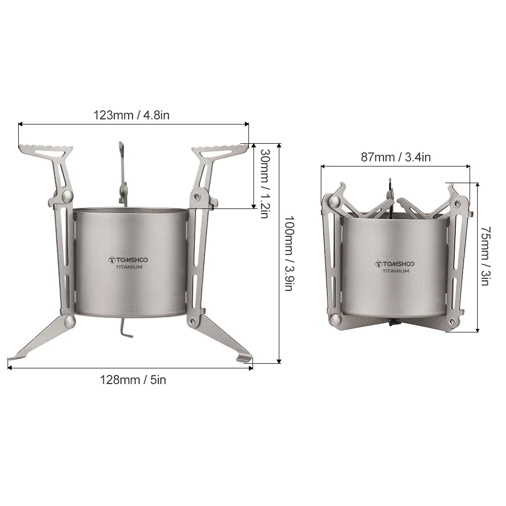 TOMSHOO Titanium Alcohol Stove with Lid Foldable Legs and Pot Supports for Camping Hiking Backpacking Outdoor Cooking Stove Vue set 2