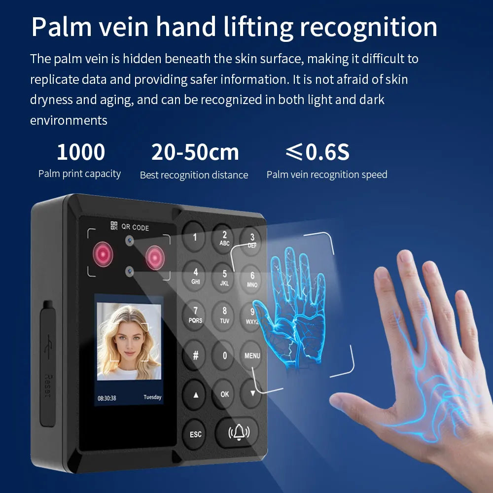 M21 M22 face recognition attendance machine password fingerprint palm vein unlocking application management doorbell Vue