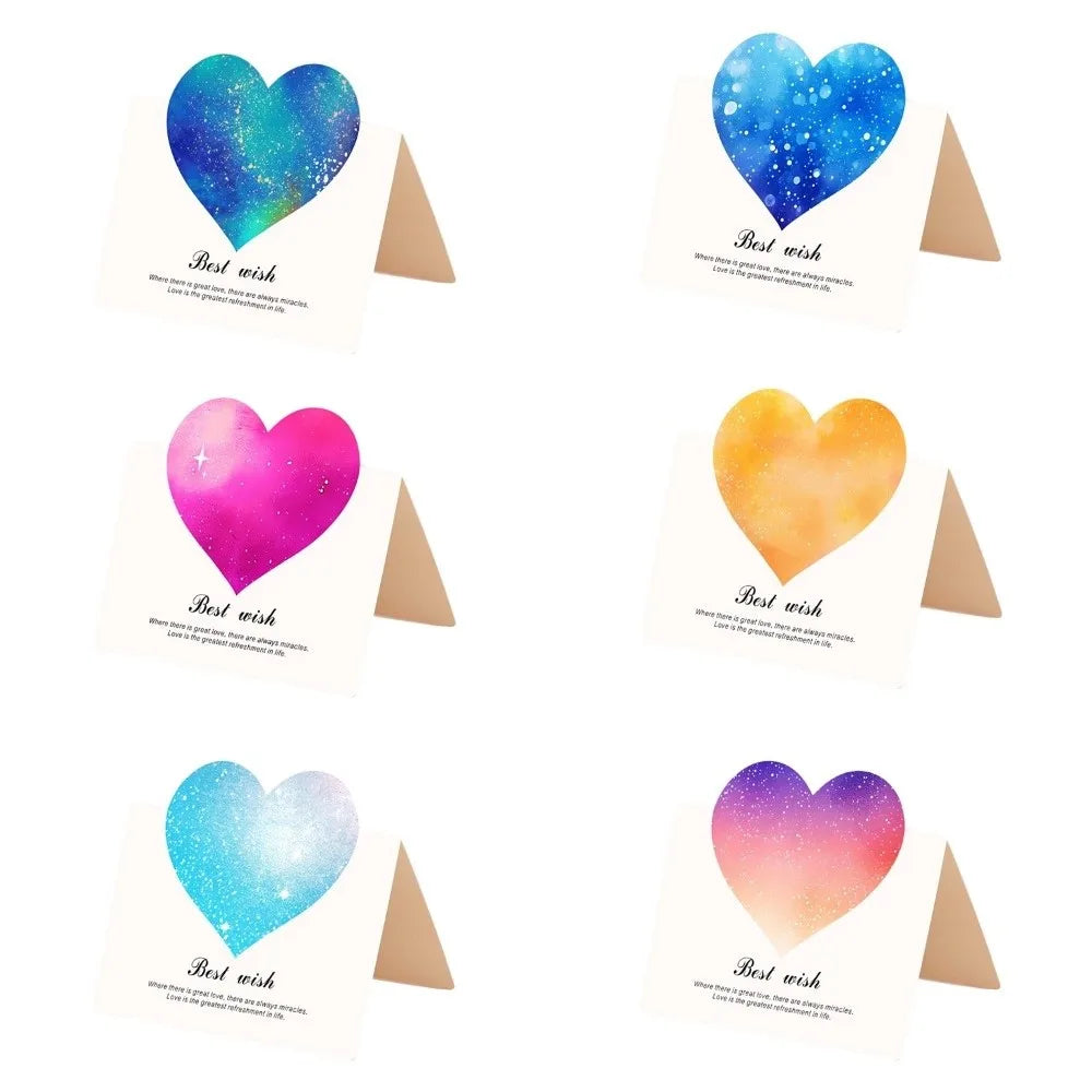 100pcs 3D Starry Sky Heart Greeting Cards Romantic Paper Valentines Day Card Folding Best Wish Thank You Letter Vue