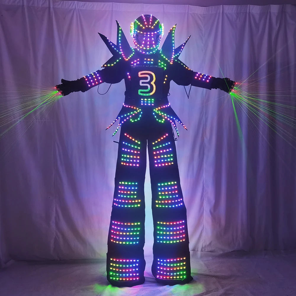 Full Color Smart Pixels LED Robot Suit Costume Clothes Stilts Walker Costume LED Lights Luminous Jacket Stage Dance Performance Vue