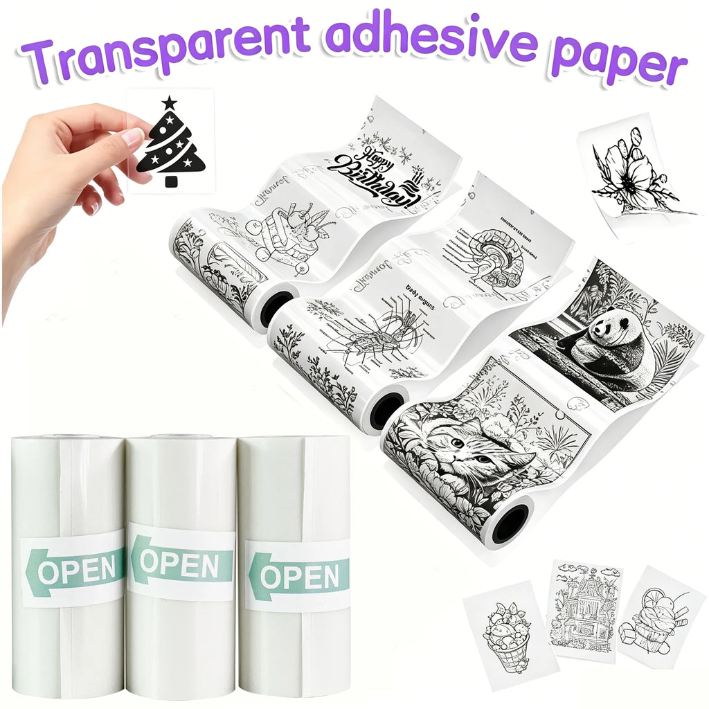 Clear Self-Adhesive Thermal Printer Paper - 57mm Transparent Stickers for Mini Portable Wireless Receipt Printers, HD Print Vue