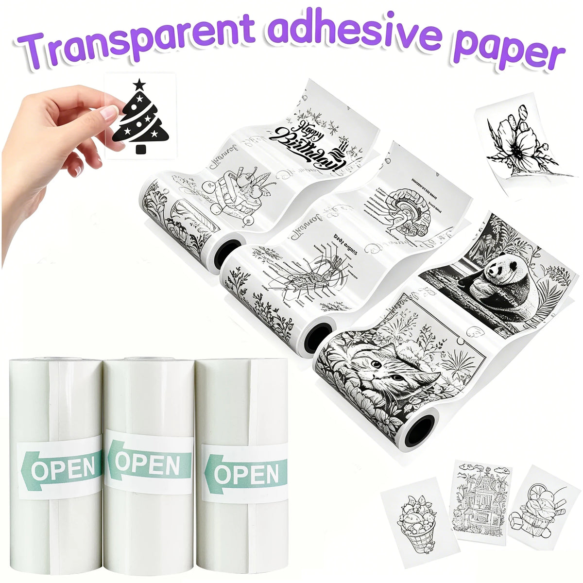 Clear Self-Adhesive Thermal Printer Paper - 57mm Transparent Stickers for Mini Portable Wireless Receipt Printers, HD Print Vue