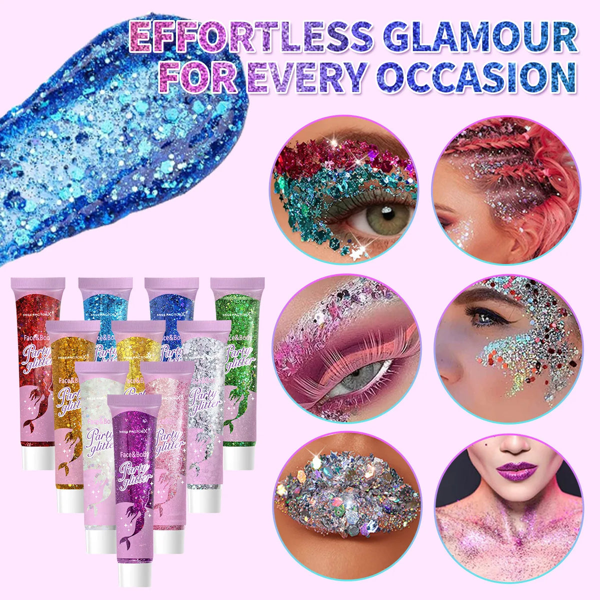 10 Color Suit Face and Body Glitter - Cosmetics Level Holographic Glitter Gel - Suitable for Holiday Carnival Animation Role P Vue