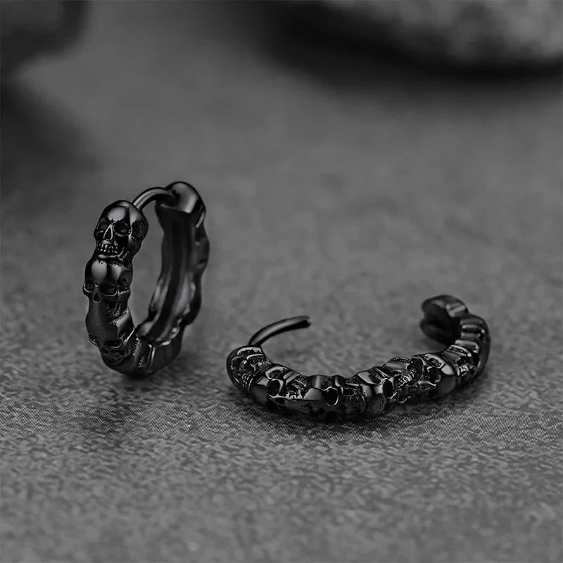Huitan Skull Hoop Earrings – Unisex Hip Hop Fashion Hoop Earrings Vue E3015