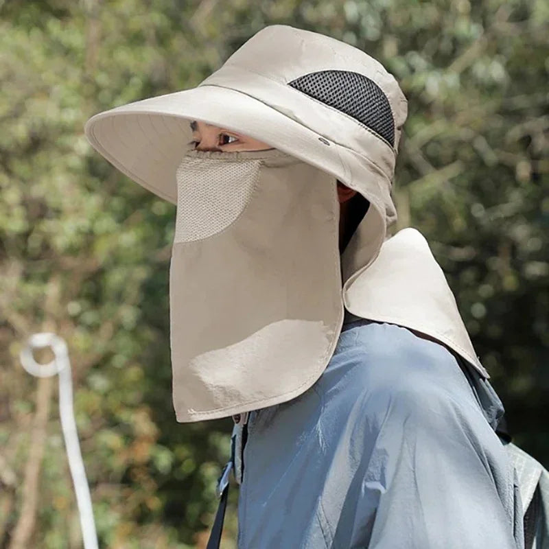 Sun Hat Summer Men Hats Outdoor Sun Protection Detachable with Large Brim Hiking Mask Fishing Outdoor Detachable Sun Beach Hat Vue