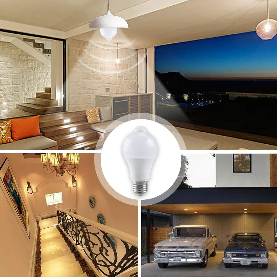 Security Led Light Bulb with Motion Sensor E27 E26 B22 12W 85-265V Movement Activated Dusk to Dawn Lamp for Porch Garage Hallway Vue