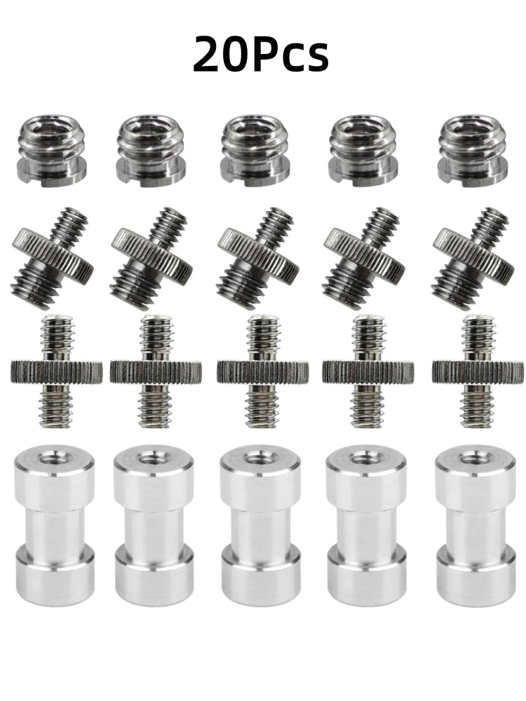 20Pcs 1/4" to 3/8" Female Screw Convert Adapter Spigot Stud Male Adapter Metal Screw for Flash Light Tripod Photo Studio Kit Vue 20pcs
