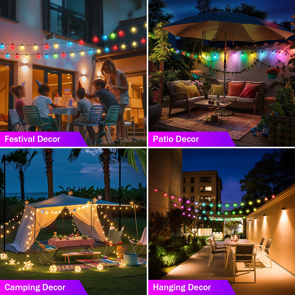 Smart Garden String Lights with App Control RGBIC Colors IP65 Rated for Gardens, Courtyards, Parties, and Christmas Decorations Vue