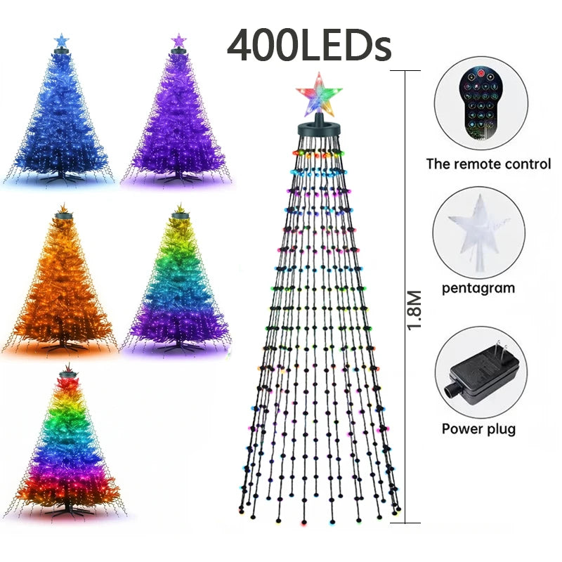 Smart Christmas Tree Lights LED String Lights DIY Color Changing Pattern Timer Music Sync Waterproof for Christmas Tree Decor Vue 1.8M-400LEDS USB PLUG No plug