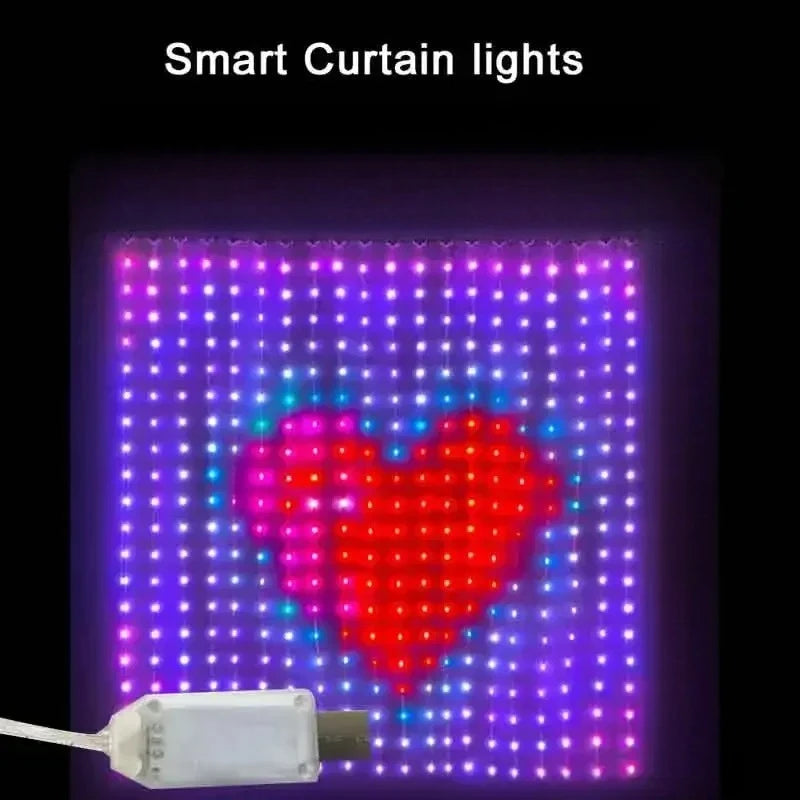 400LED RGB Smart Curtain Lights with Music,App Controls and Remote,LED Party Lights for Wedding/Valentine's Day/Birthday Vue DIY Images USB-1x1m 400LEDs