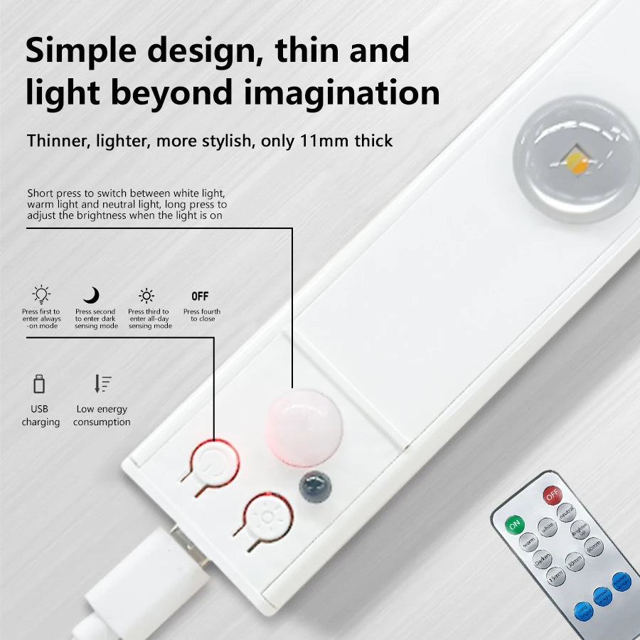 20/30/40/50cm LED Kitchen Under Cabinet Light USB Rechargeable Motion Sensor Bar Light For Kitchen Bedroom Wardrobe Night Light Vue