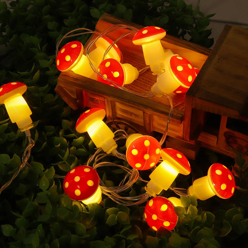 2024 Holiday Red Mushroom Led String Lights Indoor Novelty Room Decoration Battery Navidad Lights Party USB Warm Light 412 Vue