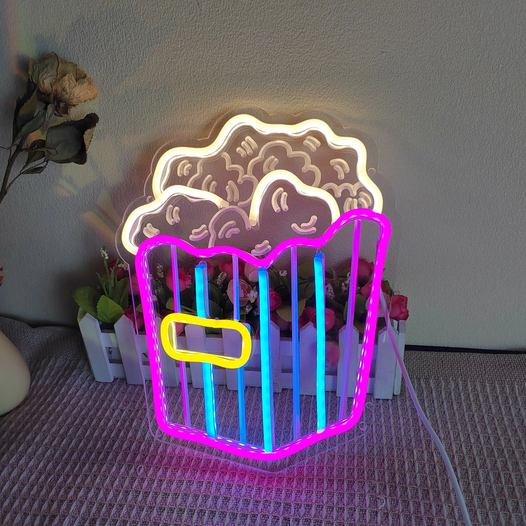 Business Neon Light Led Lights French Fries Popcorn Sign For Restaurant Eating House Decor Wall Neon Sign Fast Food Shop Cinema Vue