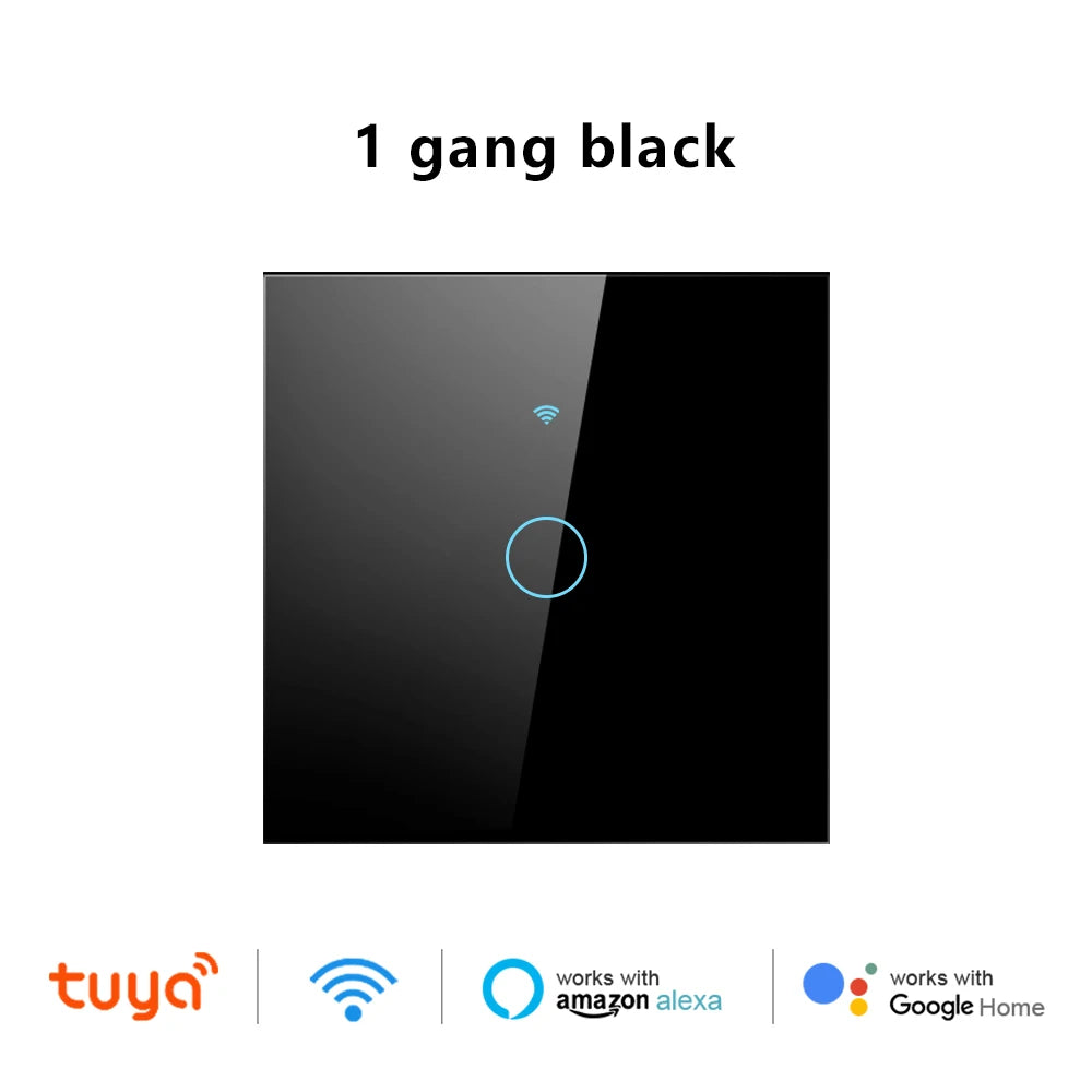 EU WiFi Smart Light Switches Touch Switch RF433 Need Neutral Wire Smart Home Life Tuya App Control Support Alexa Google Home Vue Black 1 gang