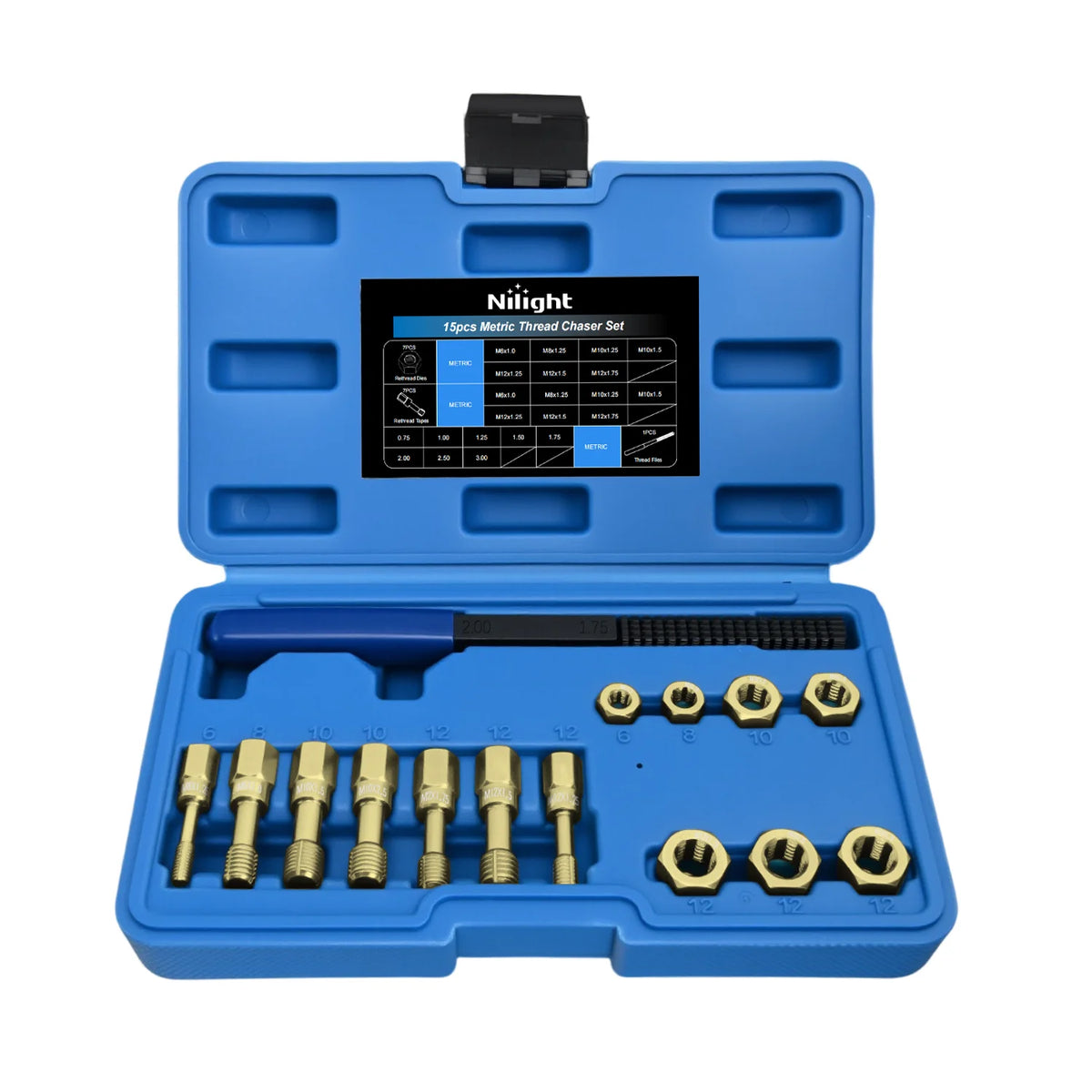 Nilight Thread Chaser Set SAE Metric Master Thread Repair Kit with Case 28 Taps 28 Dies 3 Files 2 Gauges Universal UNC UNF Sizes Automotive Tool for Mechanic Auto Shop Home Garage Repair Vue 15PCS United States