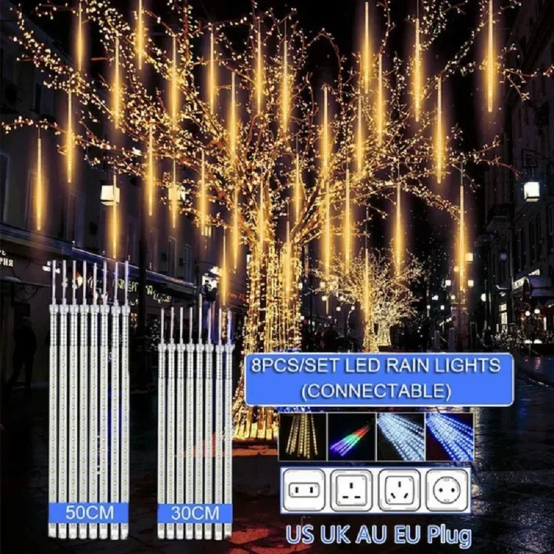 30cm /50cm Waterproof Meteor Shower Rain 8 Tube LED String Lights For Outdoor Holiday Christmas Decoration Tree EU/US/AU/UK Plug Vue