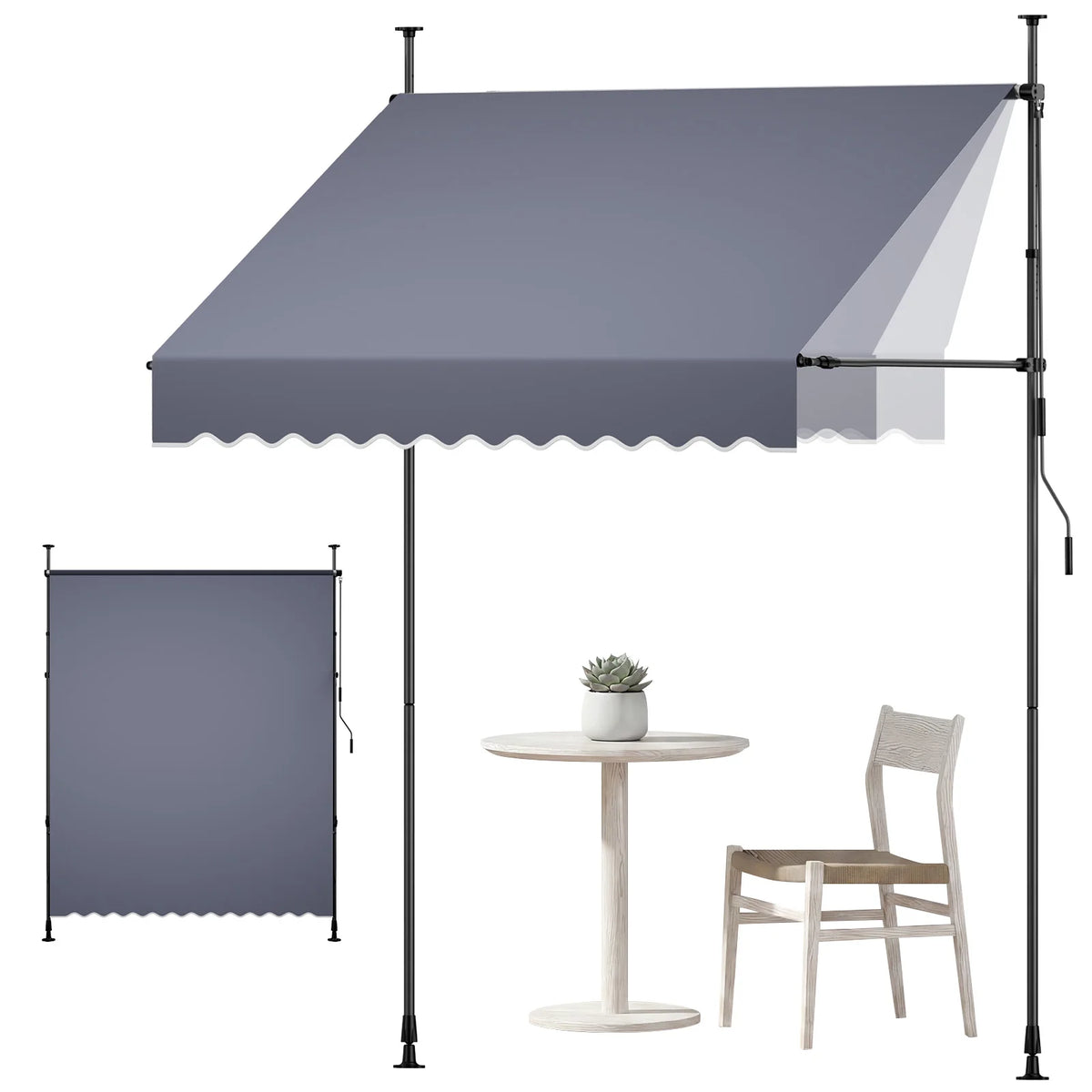 78" Manual Retractable Patio Awning – Height Adjustable Canopy Retractable Patio Awning Vue