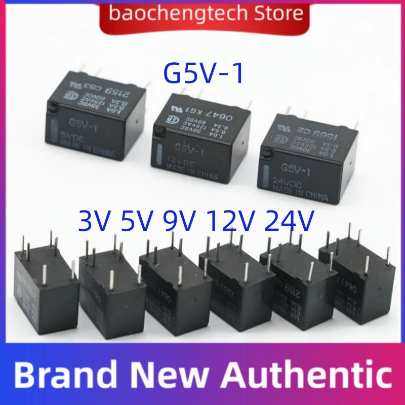 G5V-1-5VDC G5V-1-12VDC G5V-1-24VDC G5V-1-3VDC G5V-1-9VDC Low Signal Relay One open and one close 6-pin 1A Vue