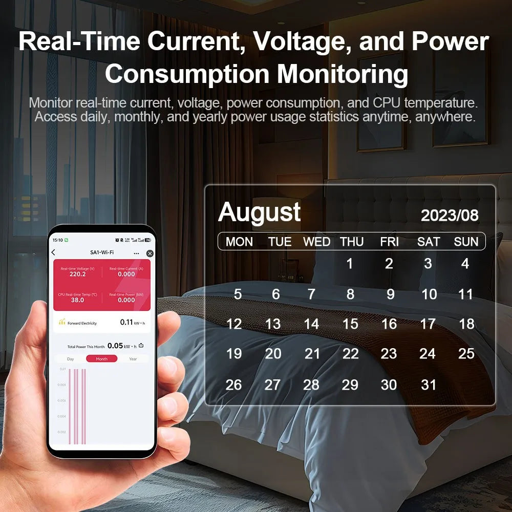 Tuya Smart WiFi Energy Meter with kWh Monitoring and Prepaid Function 1-50A Real-time Power Consumption/Voltage/Current Monitor Vue
