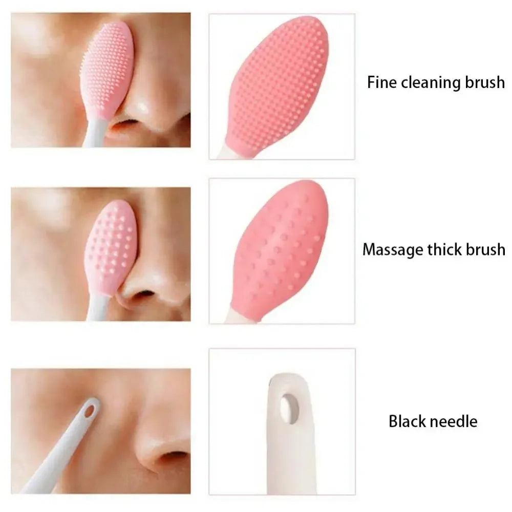 1/5PCS Silicone Brush Skin Care Wash Blackhead Removal Brushes Beauty Face Exfoliating Nose Clean Tools with Replacement Head Vue