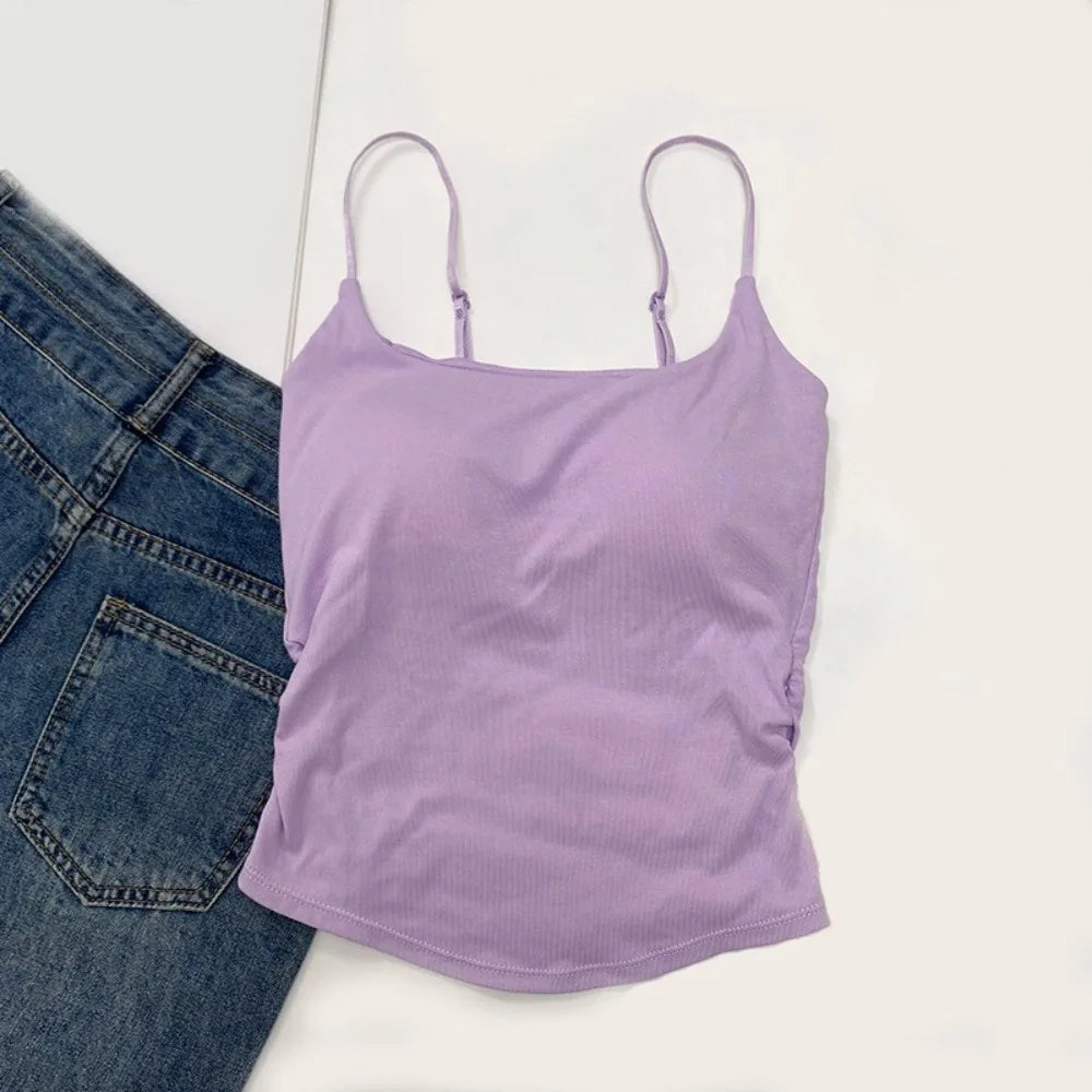 Sweet Sleeveless Suspender Vest Underwear Padded Cups Camisole Slim Vue Purple One Size