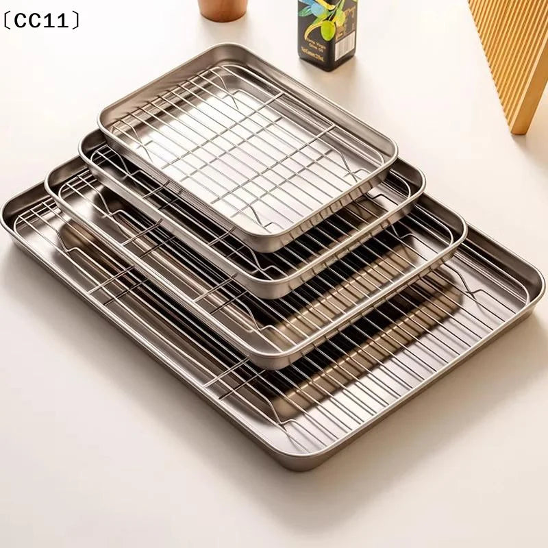 Stainless Steel Baking Pan Tray Removable Wire Rack BBQ Even Heat