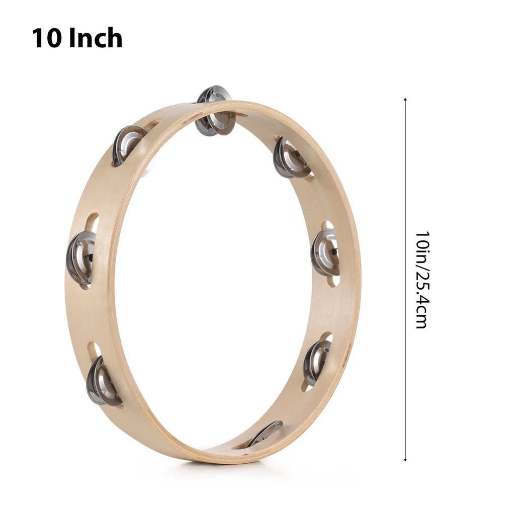 8 Inch Tambourine for Adults Pleasant Jingle Sound Hand Cranked Bell Rings Wooden Natural Color Metal Bell Sound Percussion Vue 10inch