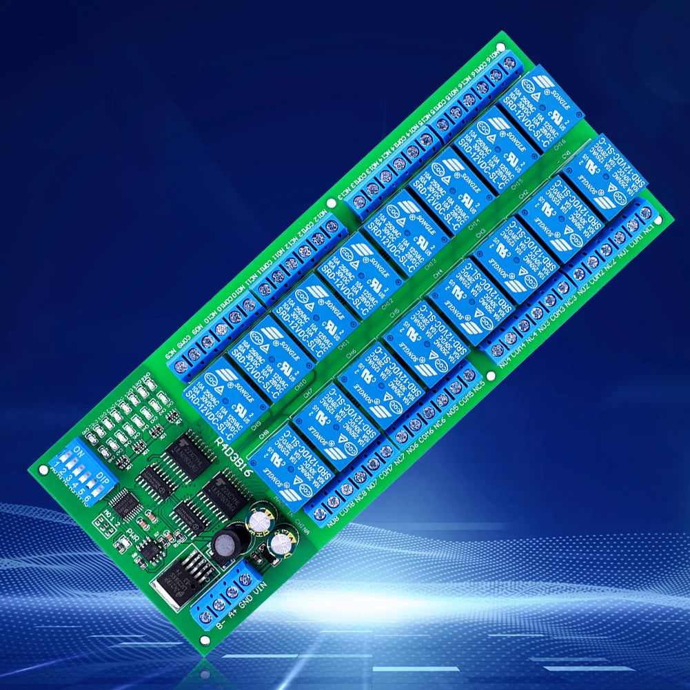 16-Channel RS485 Relay Module Modbus RTU DC 12V PLC Controller RS485 Relay Module Vue