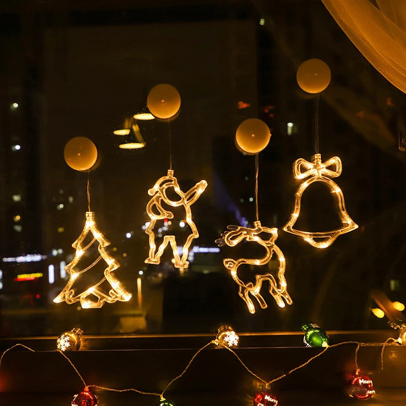 1-5PCS Snowman Christmas Tree Star Bell Lights Holiday Window Suction Cup Lamp Festive Decorative Lights Home Decor Vue