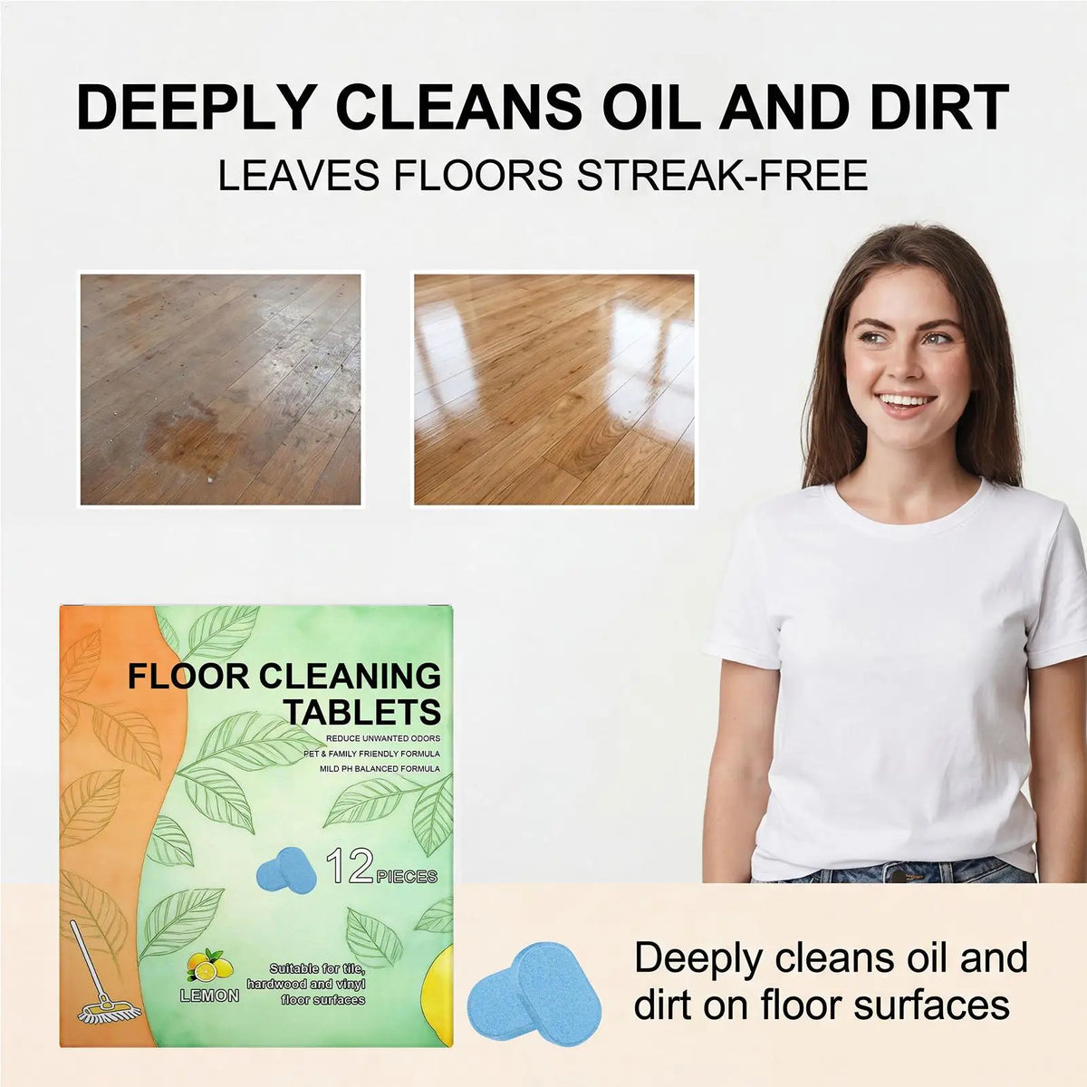 12pcs/box Floor Cleaning Tablets Mild Stain Removal Floor Cleaner Sheets For Tiles Marble Laminate Kitchen Home Indoor Cleaning Vue