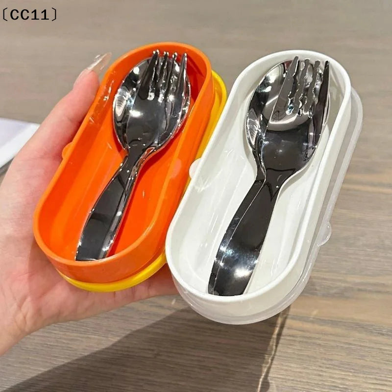 Stainless Steel Spoon Fork Set Short Handle Children's Tableware Household Baby Food Spoon Soup Spoon〔CC11〕 Vue