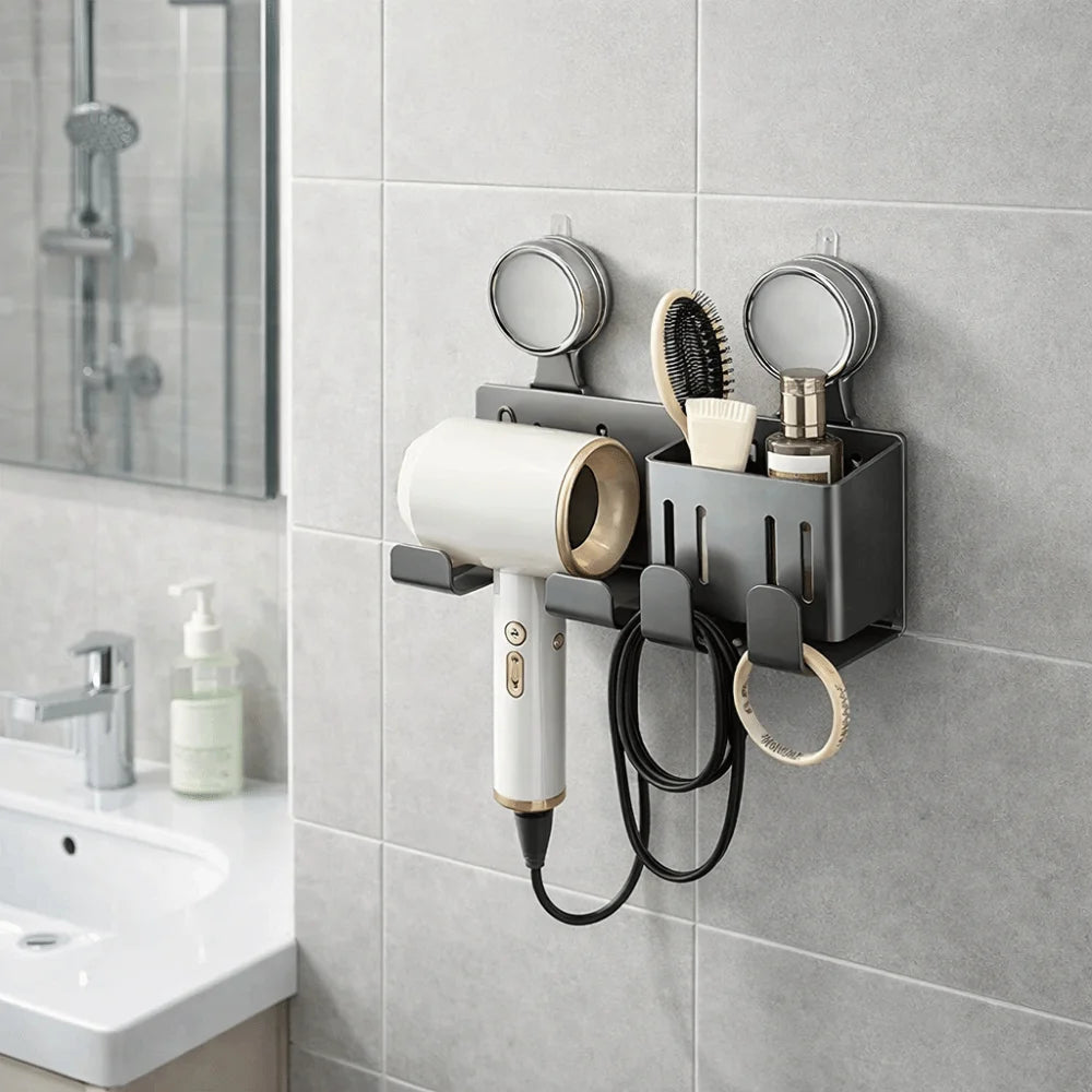 Carbon Steel Suction Cup Hair Dryer Holder No-Drill Wall Mounted Hair Dryer Storage Rack Removable Space Saving Vue