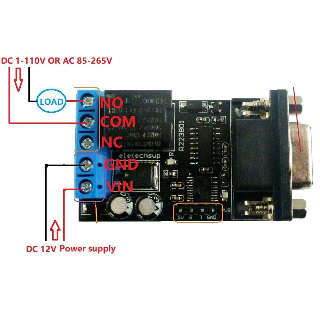 R223B01 DC 12V 1 Channel DB9 Serial Port Time Delay Relay RS232 UART Multi-function Remote Control Switch Relay Board Vue