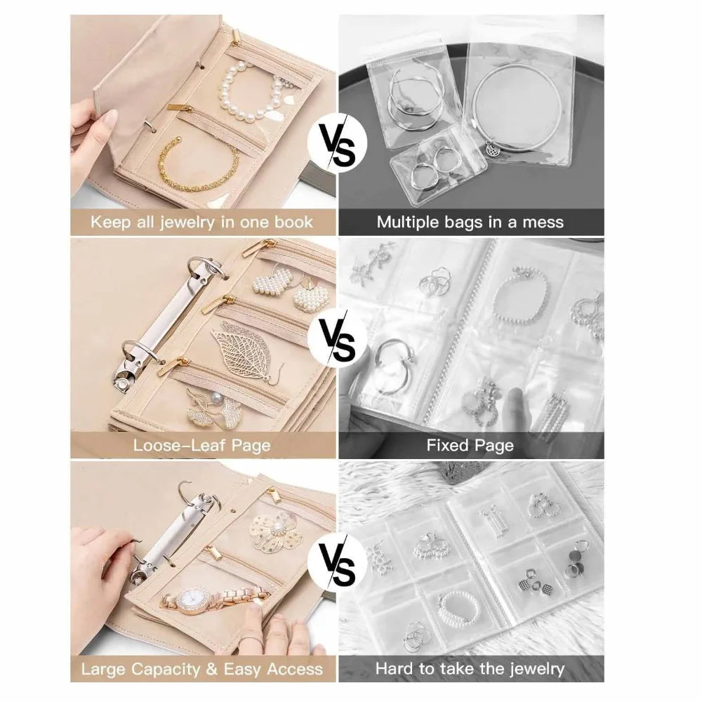 Spot Hot Sale Foldable Travel Jewelry Storage Bag Book Jewelry Bag Binder with Transparent Zipper Velvet Bag Vue