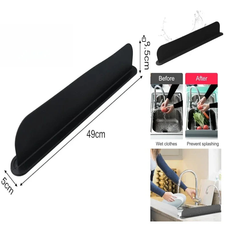 Black Reusable Silicone Sink Splashback Dishwashing Stopper Kitchen Splashback Sink Stopper Countertop Protector Easy To Install Vue