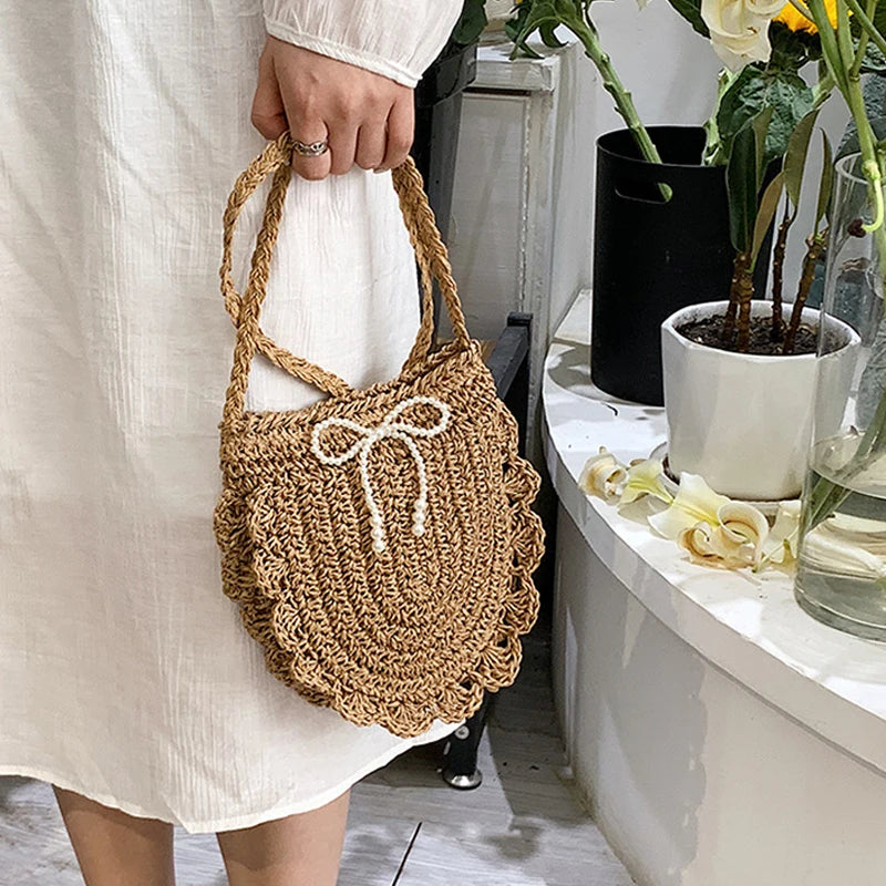 Women Fashion Woven Handbag Straw Tote Bag Vacation Shoulder Large