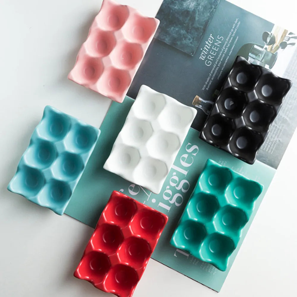 1pcs 6 Grids Egg Holder Ceramic Anti-Slip Egg Box Refrigerator Shockproof Egg Tray Holder Storage Box Home Storage Organization Vue