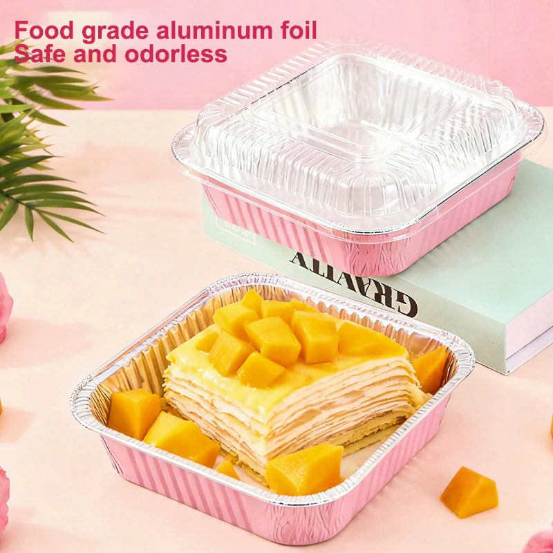 10Set Loaf Pans With Lids And Spoons Non-Stick Square Aluminum Foil Baking Pan Bread Container Heat-Resistant Cake Pans Vue