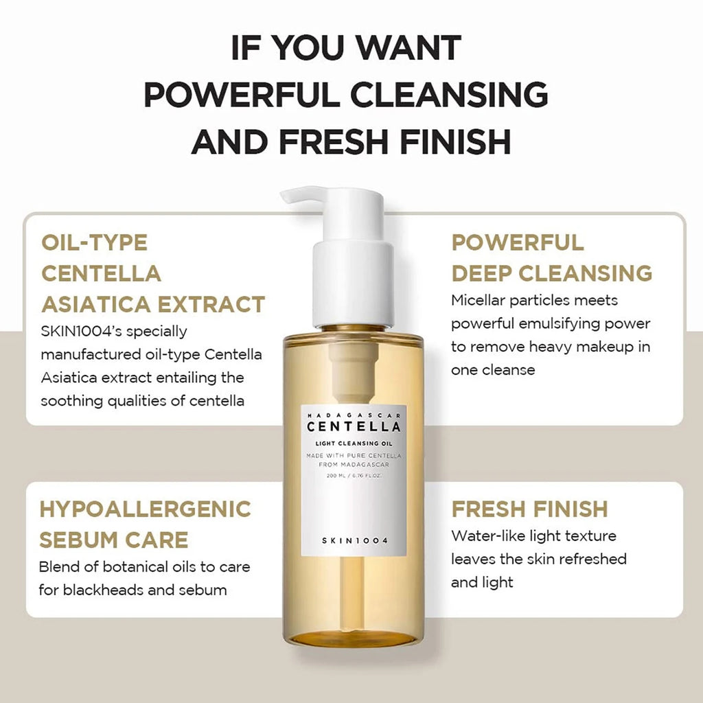 SKIN1004 Madagascar Centella Light Cleansing Oil,Lightweight Oil Texture,Non-Greasy,Korean Cosmetic,K-Beauty,Korean Makeup Vue 200ml