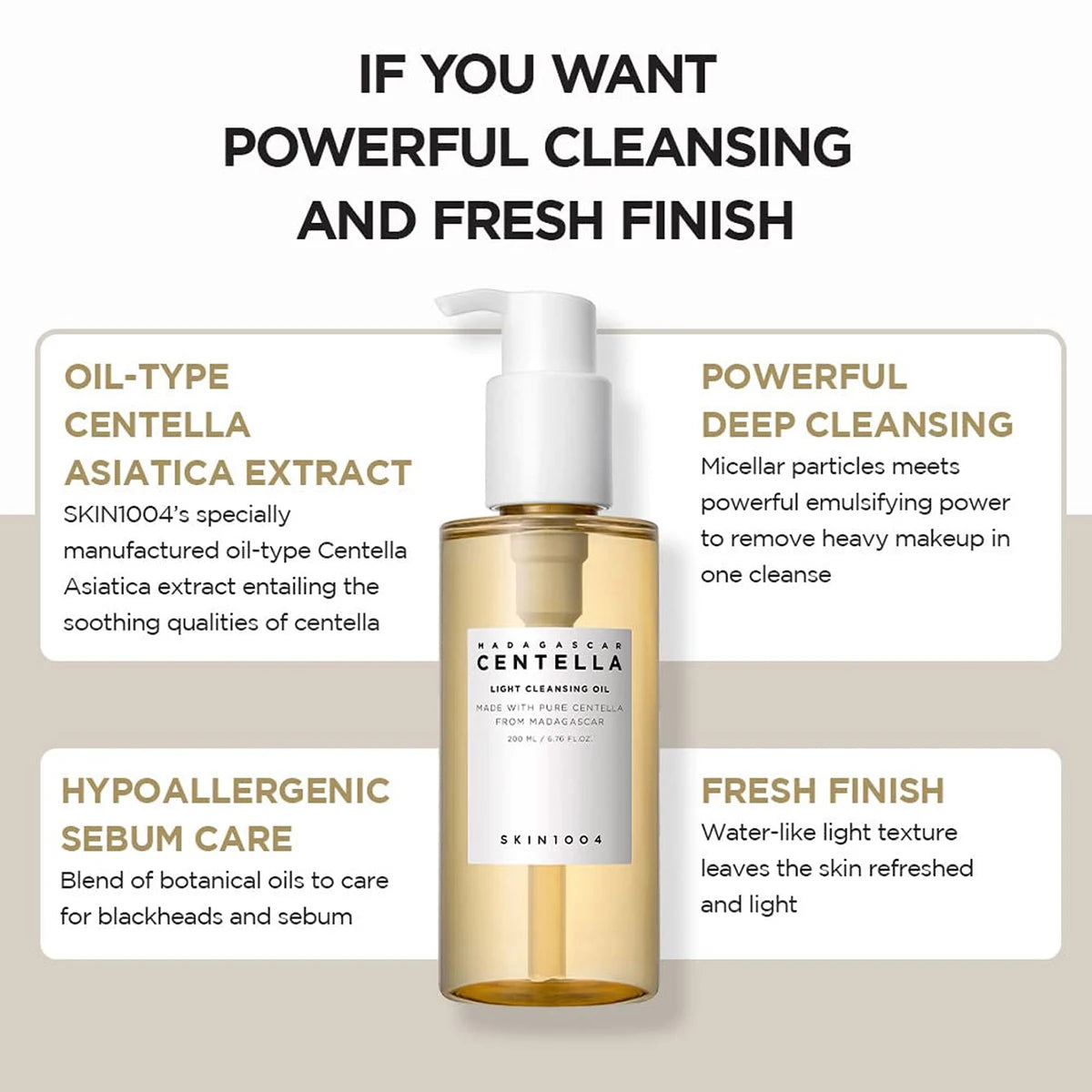 SKIN1004 Madagascar Centella Light Cleansing Oil,Lightweight Oil Texture,Non-Greasy,Korean Cosmetic,K-Beauty,Korean Makeup Vue 200ml