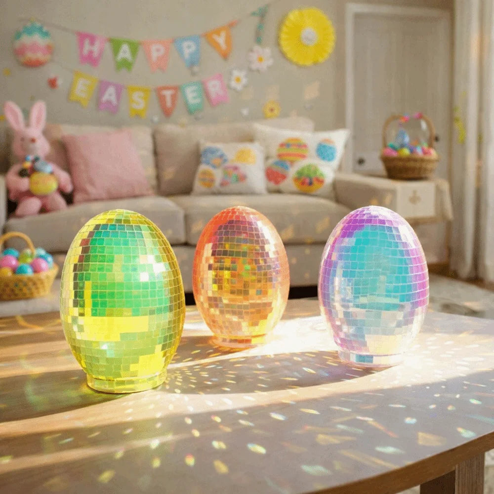 Easter Theme Glass Disco Egg Ball Decorative Shimmering Effect Reflective Mirror Ball Adorable Easter Egg Decorations Vue