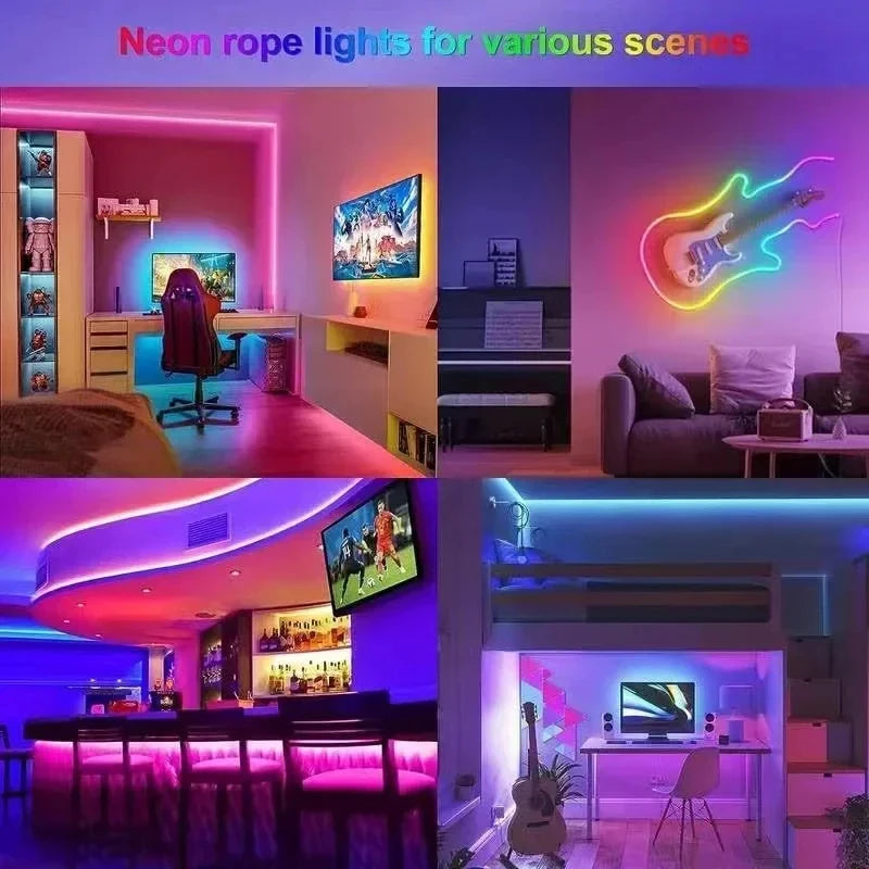 5V USB RGBIC Neon LED Strip Lights with Bluetooth APP Control Music Sync Waterproof Flexible Tape for Gaming Room Party Decor Vue